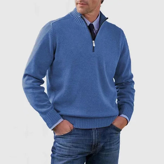 Pull à mi-zip en tricot pour homme, col structuré et coupe épurée