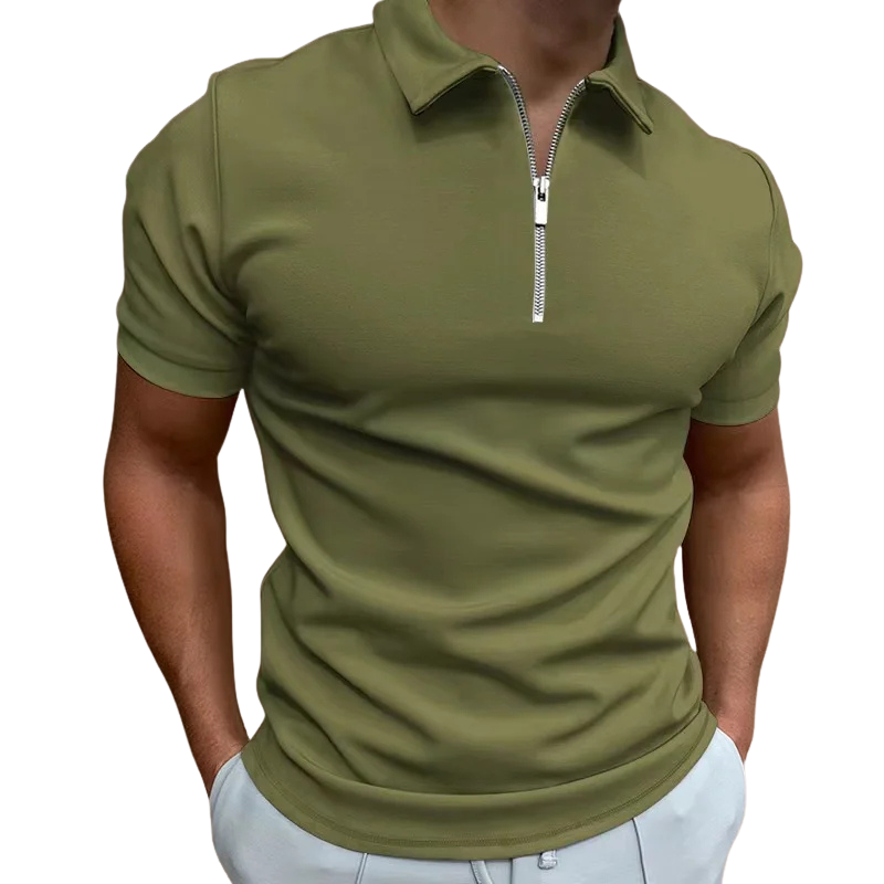 Polo homme à zip mi-haut coupe slim en tissu doux