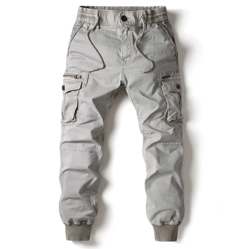 Jogger cargo utility en coton extensible pour homme avec poches zippées et poignets côtelés