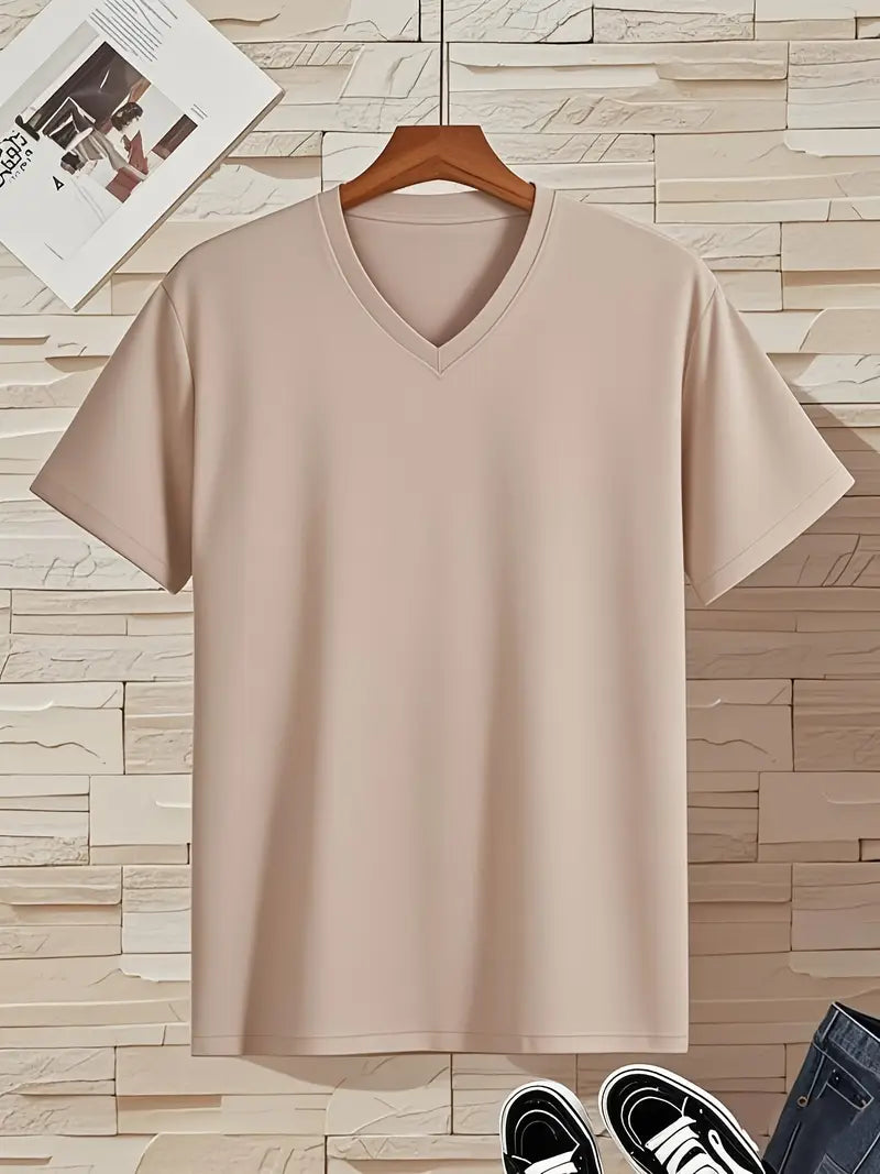 T-shirt à col en V pour homme à coupe près du corps, disponible en plusieurs coloris