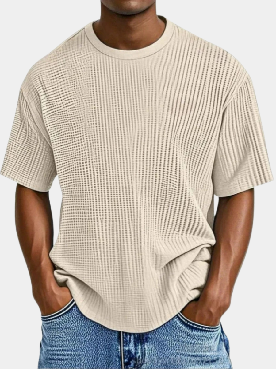 T-shirt homme en maille gaufrée à encolure ronde et coupe décontractée