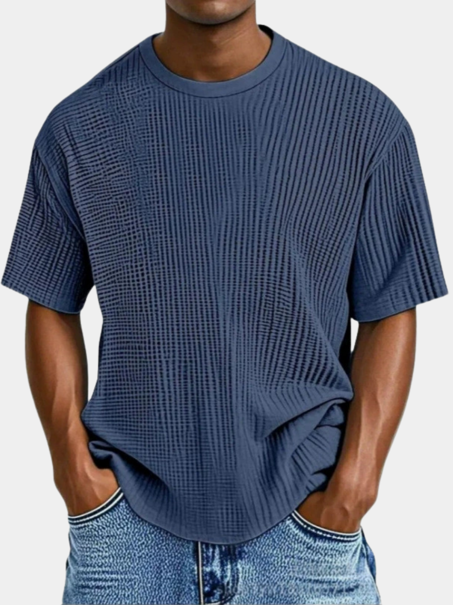 T-shirt homme en maille gaufrée à encolure ronde et coupe décontractée