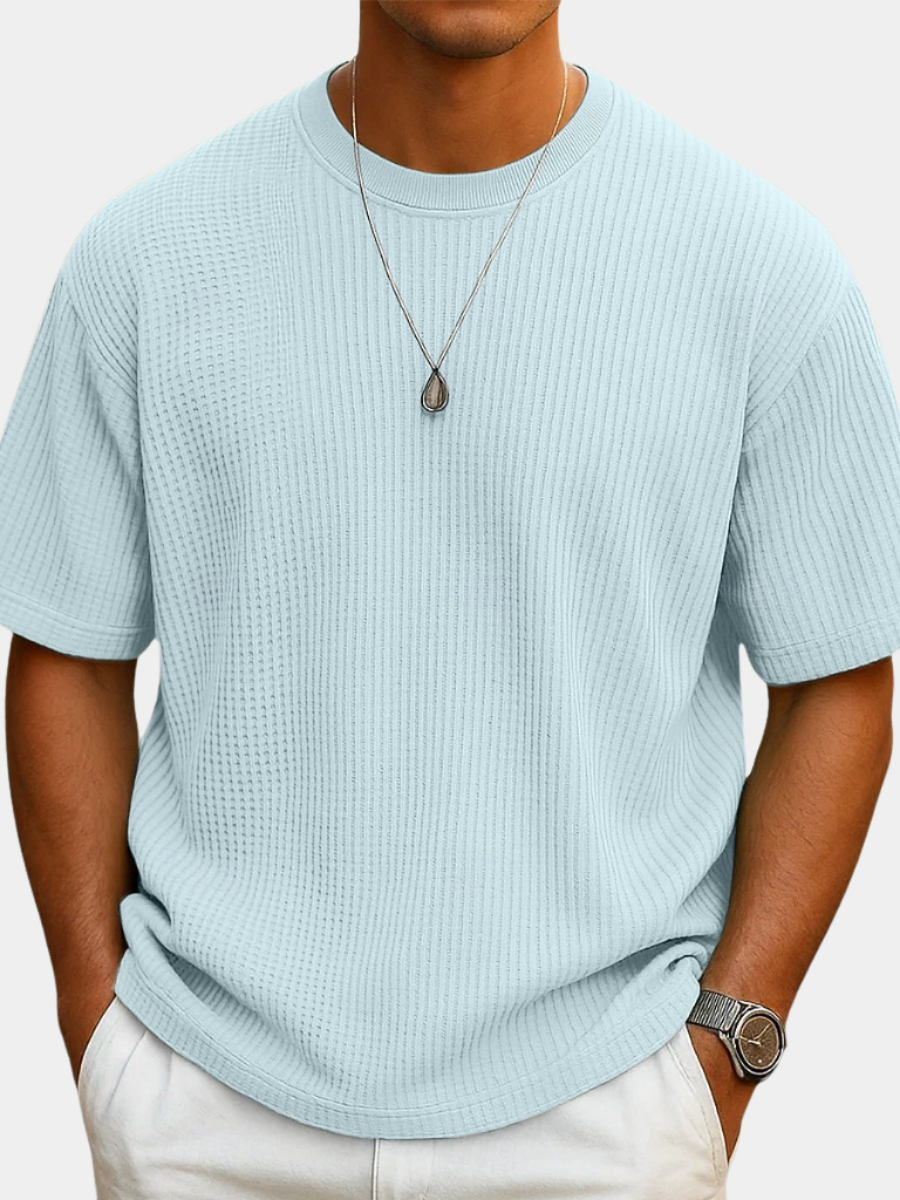 T-shirt homme en maille gaufrée à encolure ronde et coupe décontractée