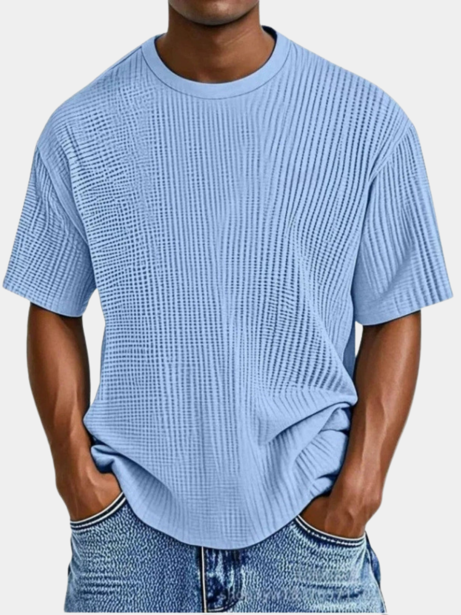 T-shirt homme en maille gaufrée à encolure ronde et coupe décontractée