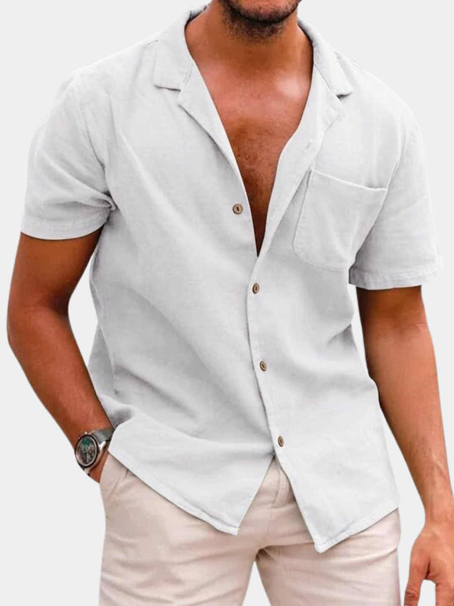 Chemise en coton et lin pour homme à coupe épurée, disponible en plusieurs coloris