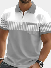 Polo homme à encolure zippée avec poche poitrine et fines rayures
