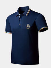 Chemise d'été brodée pour homme avec col à revers décontracté en couleur unie