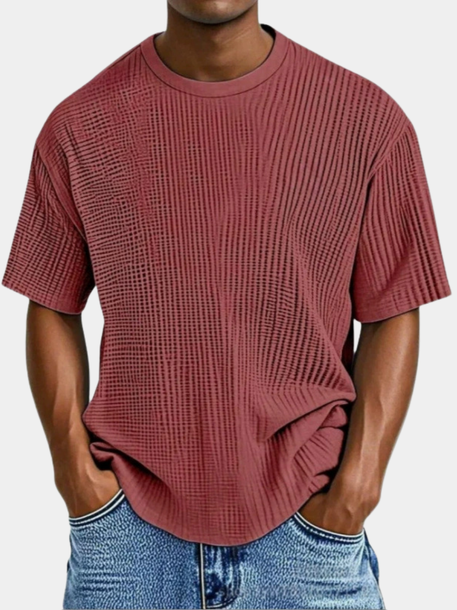 T-shirt homme en maille gaufrée à encolure ronde et coupe décontractée
