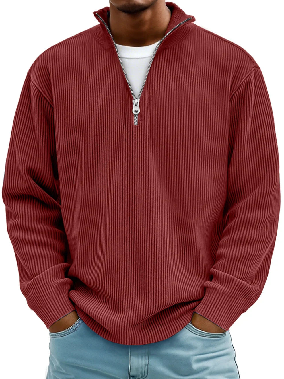 Pull tricoté à col zippé pour homme, coupe décontractée et élégante