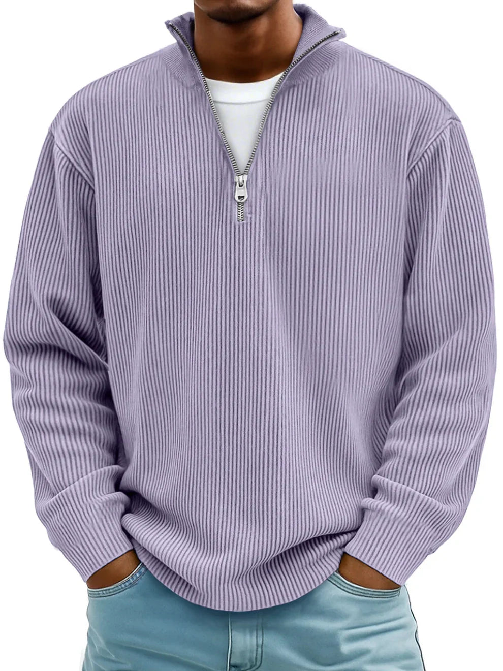 Pull tricoté à col zippé pour homme, coupe décontractée et élégante