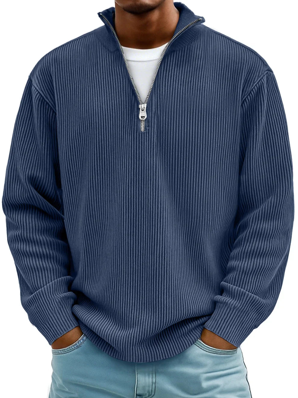 Pull tricoté à col zippé pour homme, coupe décontractée et élégante