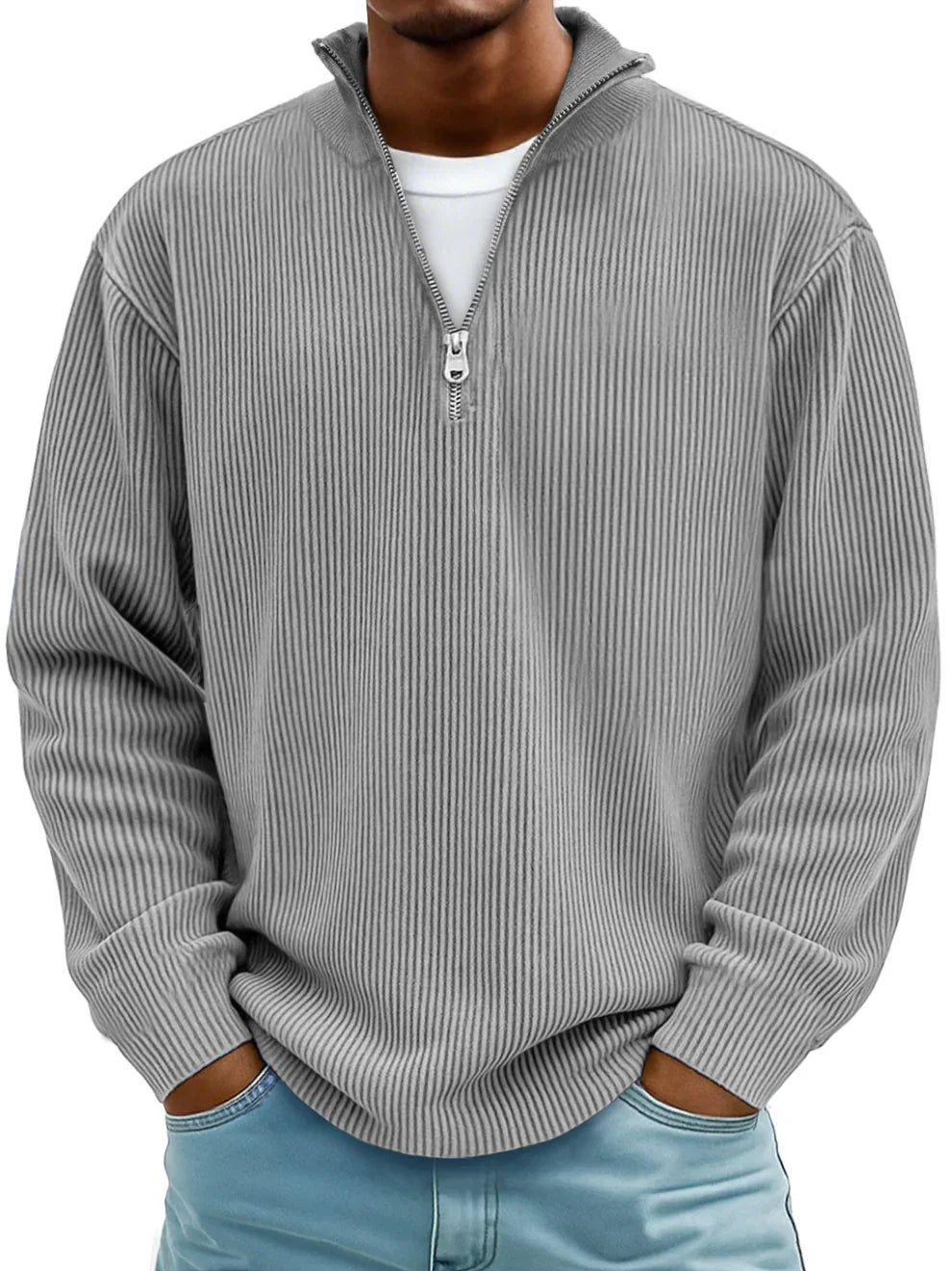 Pull tricoté à col zippé pour homme, coupe décontractée et élégante
