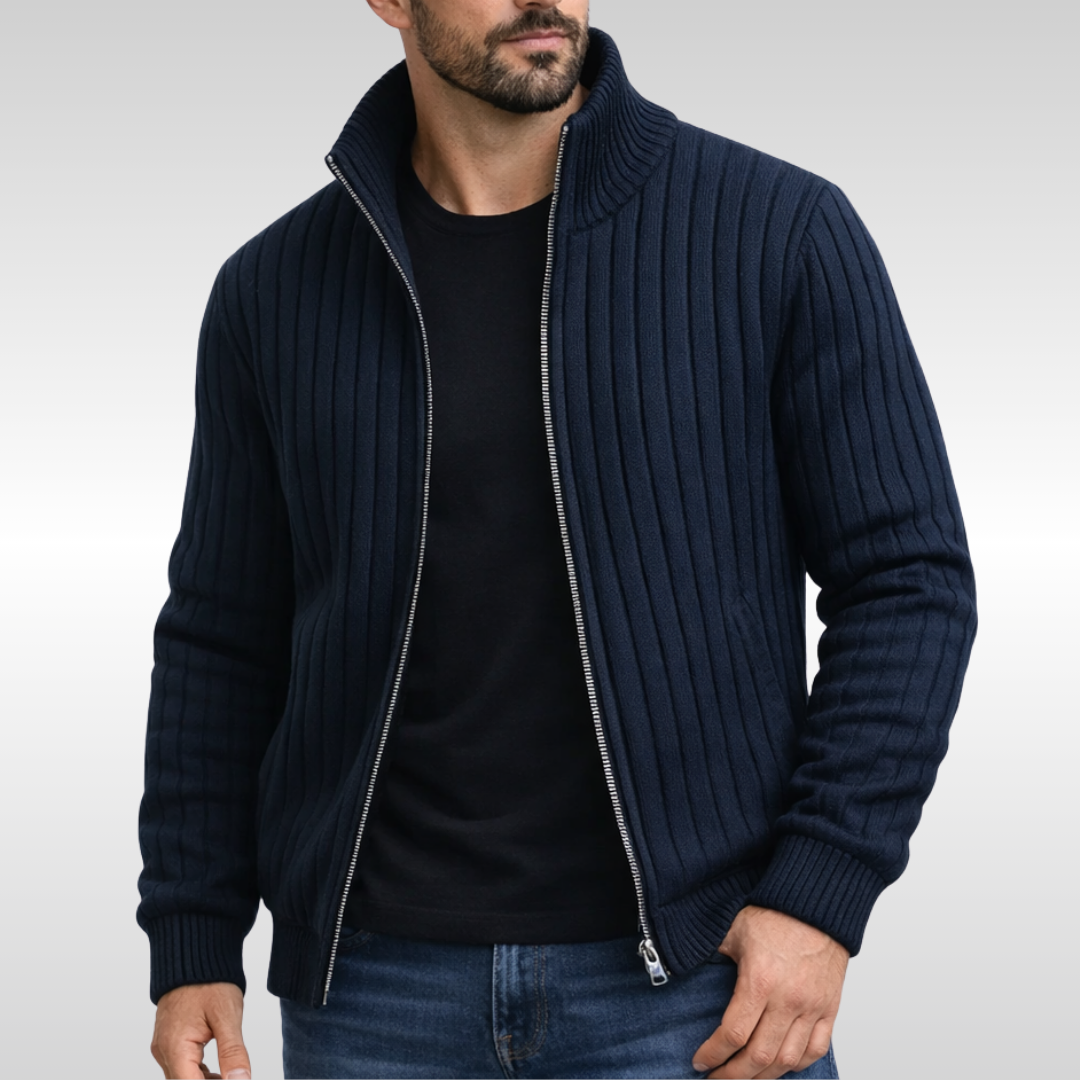 Gilet zippé en maille côtelée pour homme, disponible en plusieurs coloris