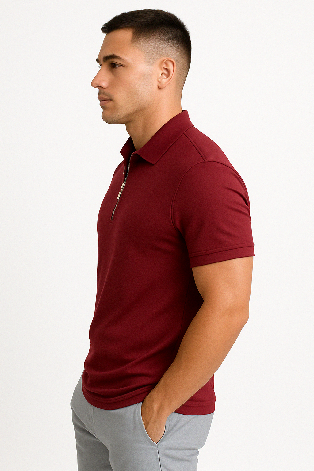 Polo homme à zip mi-haut coupe slim en tissu doux