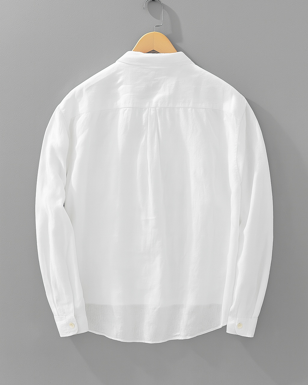 Chemise popover en coton-lin pour homme à finition lavée, col ouvert et ourlet incurvé