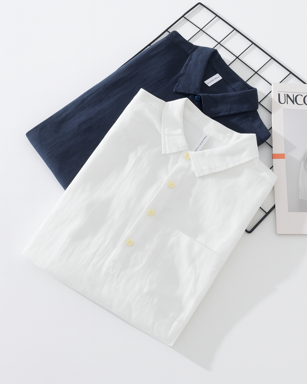 Chemise popover en coton-lin pour homme à finition lavée, col ouvert et ourlet incurvé
