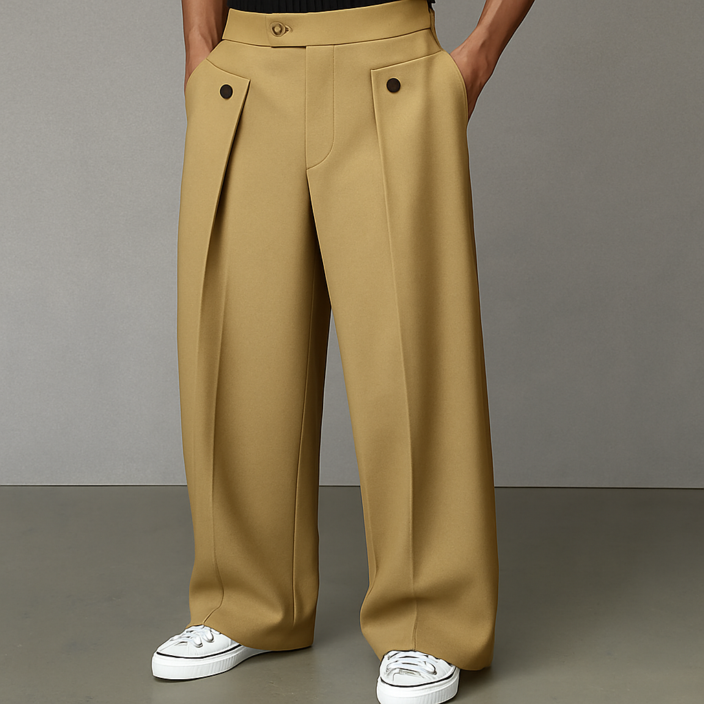 Pantalon à pinces pour homme à coupe élancée, disponible en kaki et noir