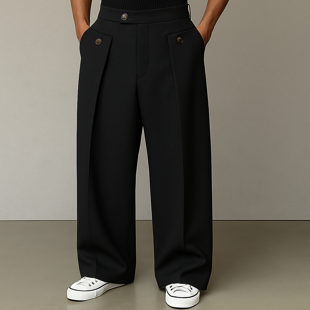 Pantalon à pinces pour homme à coupe élancée, disponible en kaki et noir