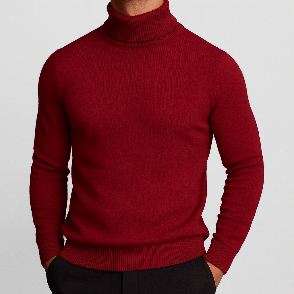 Pull col roulé côtelé pour homme à coupe ajustée, porté seul ou sous une veste