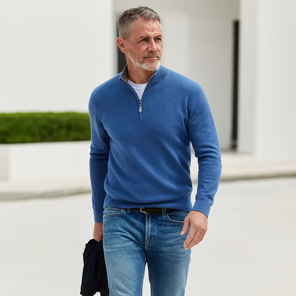 Pull zippé pour homme à coupe détendue et texture raffinée