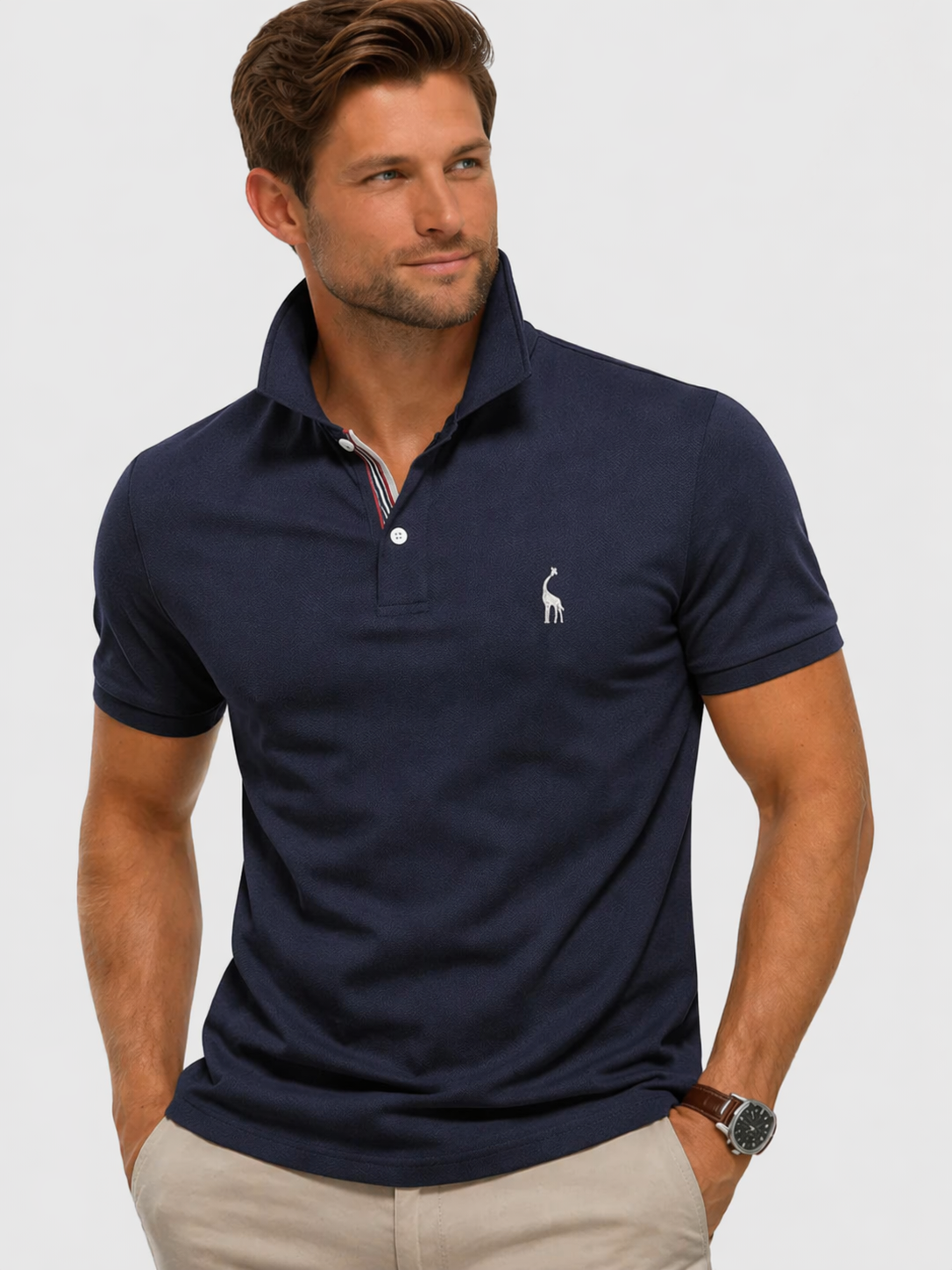 Polo d'été pour homme à manches courtes et col boutonné en coton
