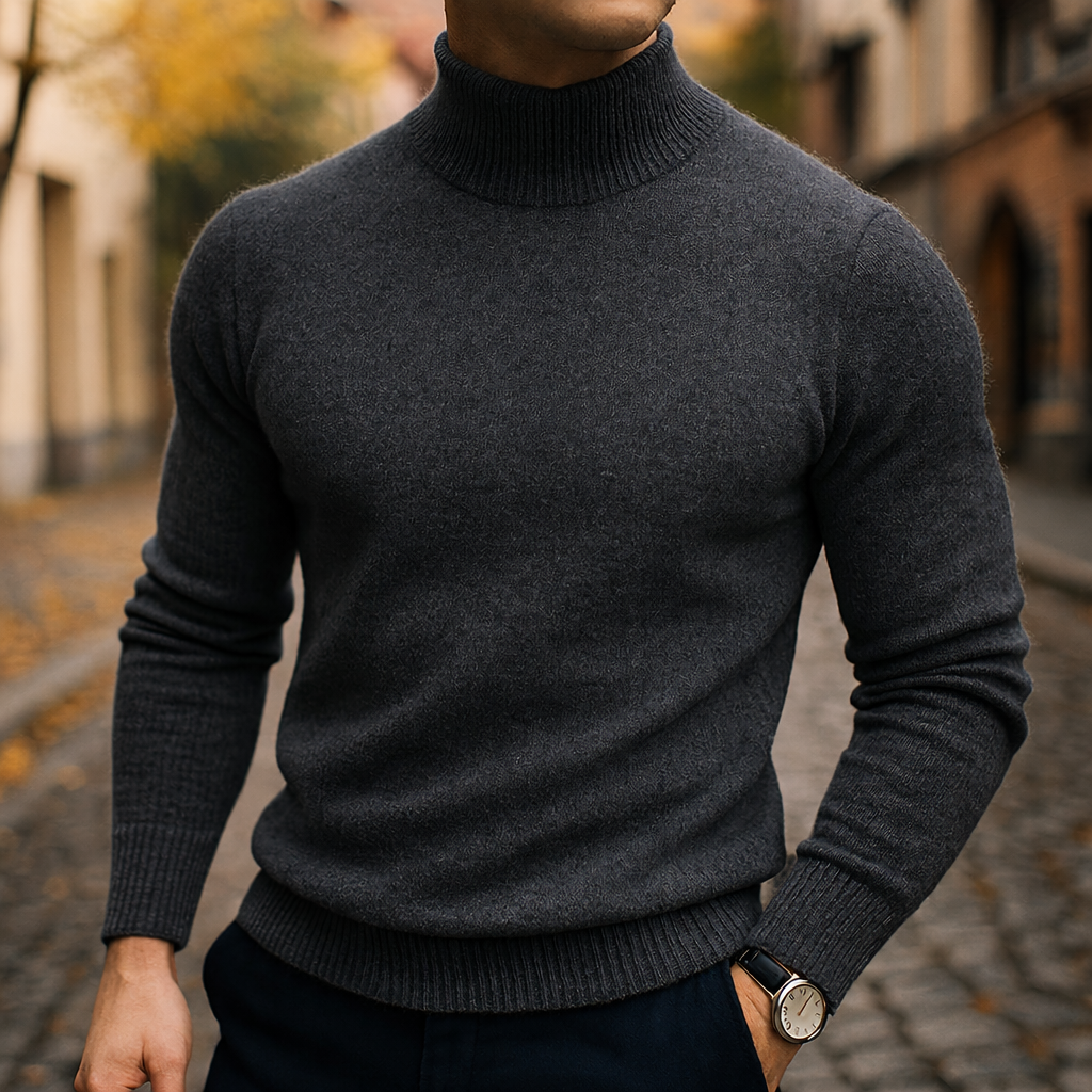 Pull en laine à col semi-montant pour homme, coupe moderne et maille fine