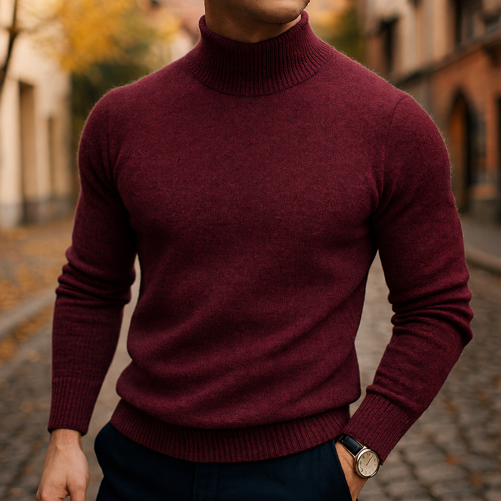 Pull en laine à col semi-montant pour homme, coupe moderne et maille fine