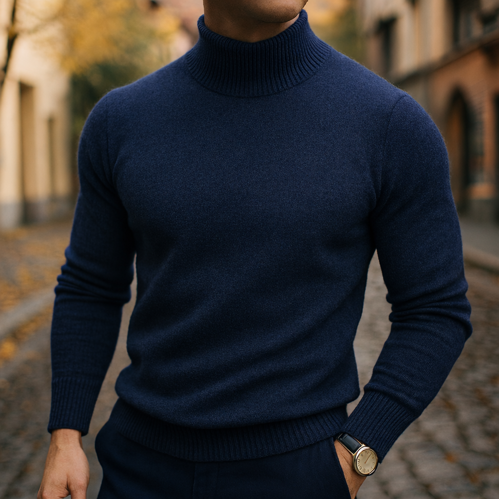 Pull en laine à col semi-montant pour homme, coupe moderne et maille fine