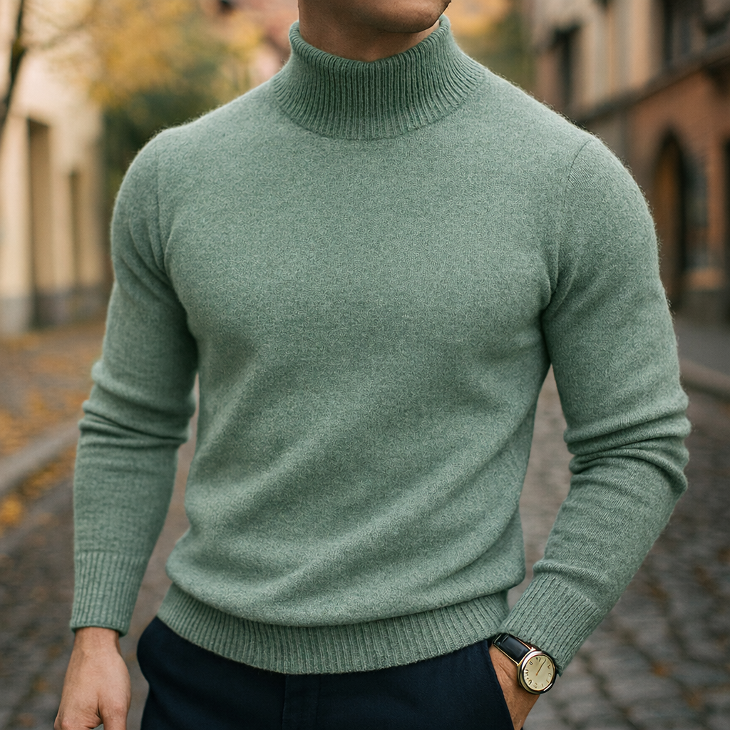 Pull en laine à col semi-montant pour homme, coupe moderne et maille fine