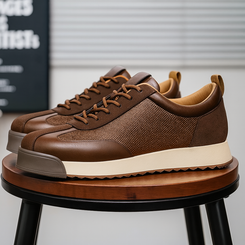 Chaussures en cuir véritable pour homme à couture main, en marron et noir