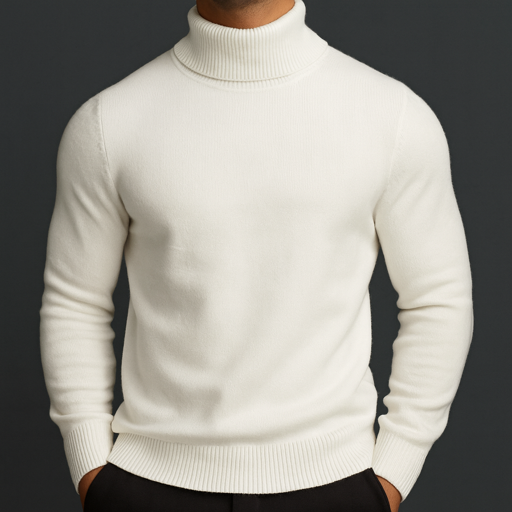 Pull col roulé côtelé pour homme à coupe ajustée, porté seul ou sous une veste