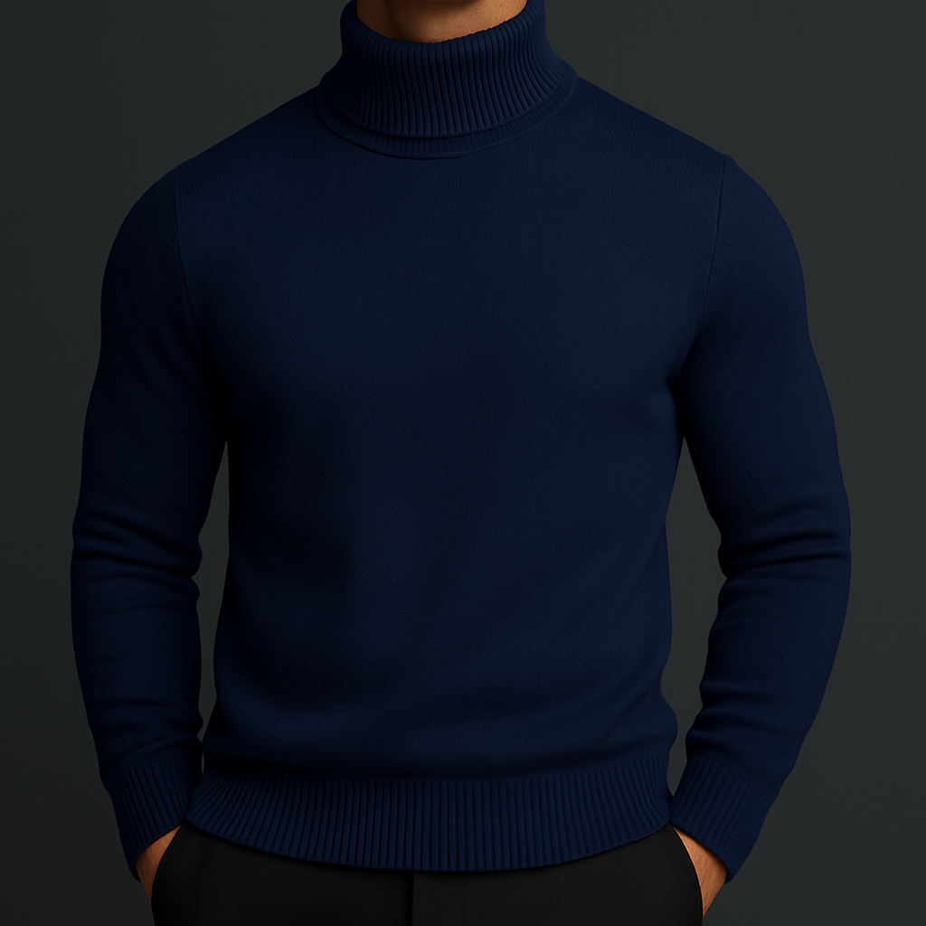 Pull col roulé côtelé pour homme à coupe ajustée, porté seul ou sous une veste