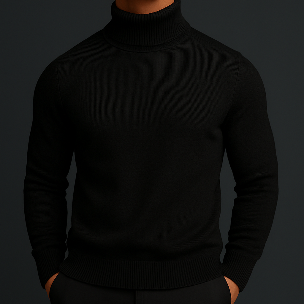 Pull col roulé côtelé pour homme à coupe ajustée, porté seul ou sous une veste