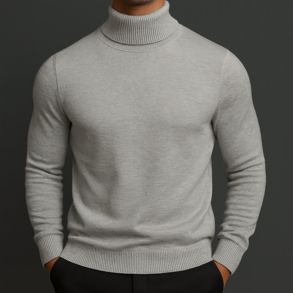 Pull col roulé côtelé pour homme à coupe ajustée, porté seul ou sous une veste