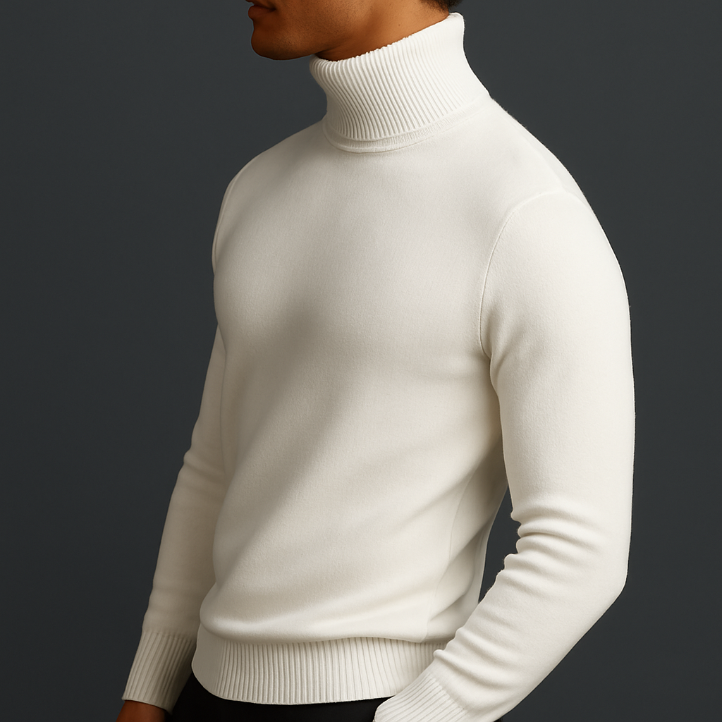 Pull col roulé côtelé pour homme à coupe ajustée, porté seul ou sous une veste