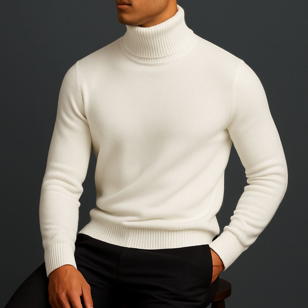 Pull col roulé côtelé pour homme à coupe ajustée, porté seul ou sous une veste