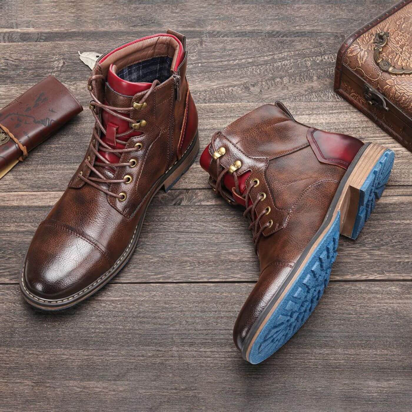 Bottines Oxford en cuir marron pour homme, finition élégante