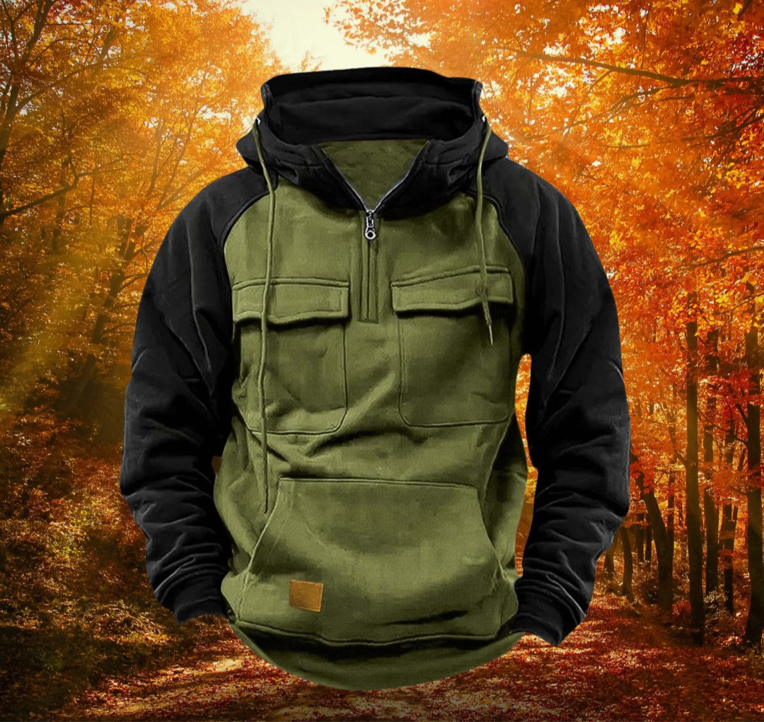 Sweat à capuche bicolore pour homme à blocs de couleur avec capuche et poches