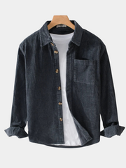 Chemise en velours côtelé pour homme avec boutons en bois, coupe décontractée