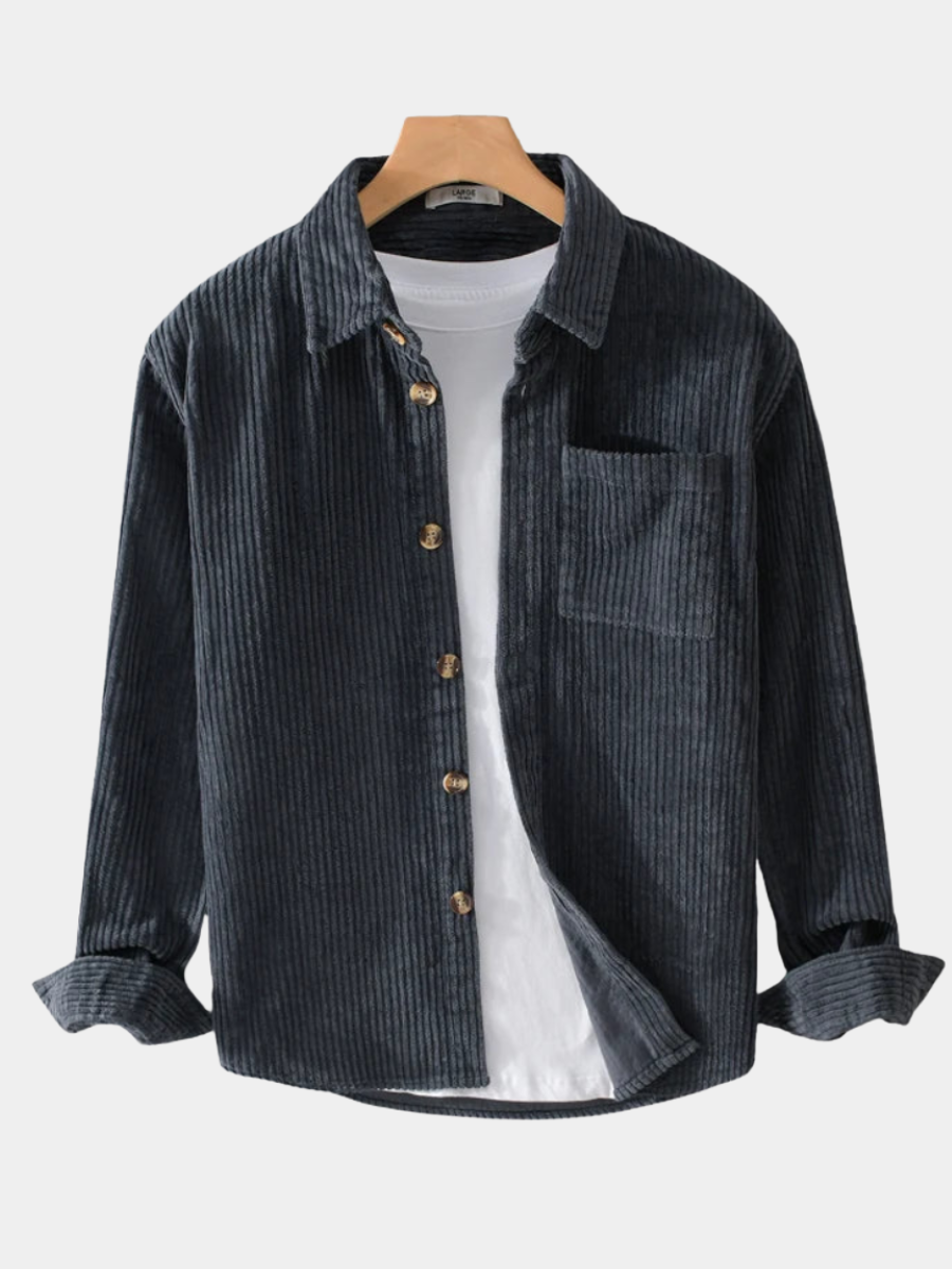 Chemise en velours côtelé pour homme avec boutons en bois, coupe décontractée