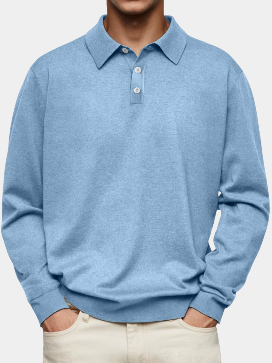 Polo à manches longues pour homme avec col à carreaux
