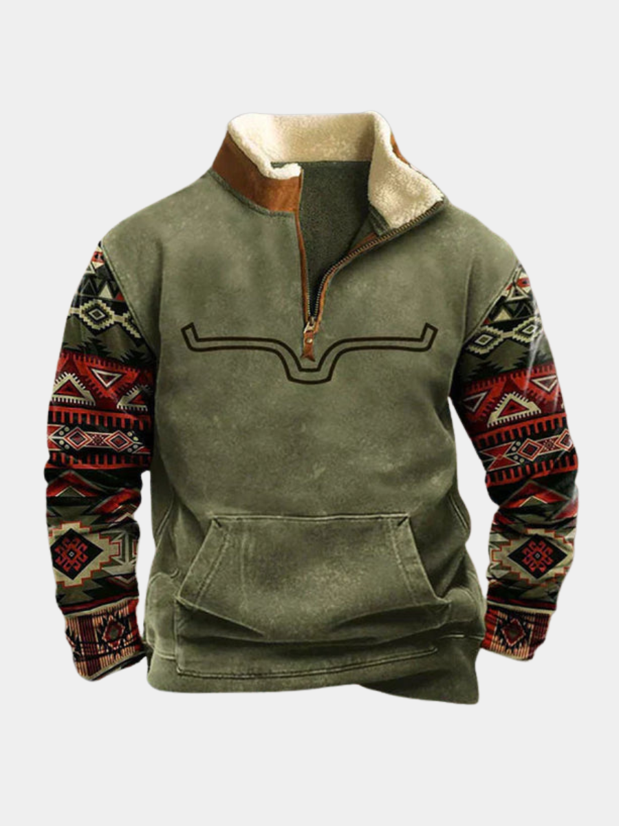 Pull demi-zip pour homme à doublure peluche avec poche ventrale, tons neutres