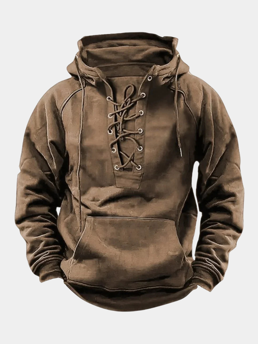 Sweat à capuche épais pour homme avec fermeture à lacets et coupe décontractée