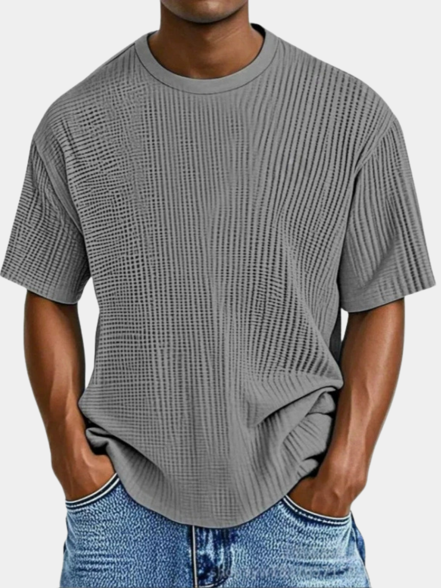 T-shirt homme en maille gaufrée à encolure ronde et coupe décontractée