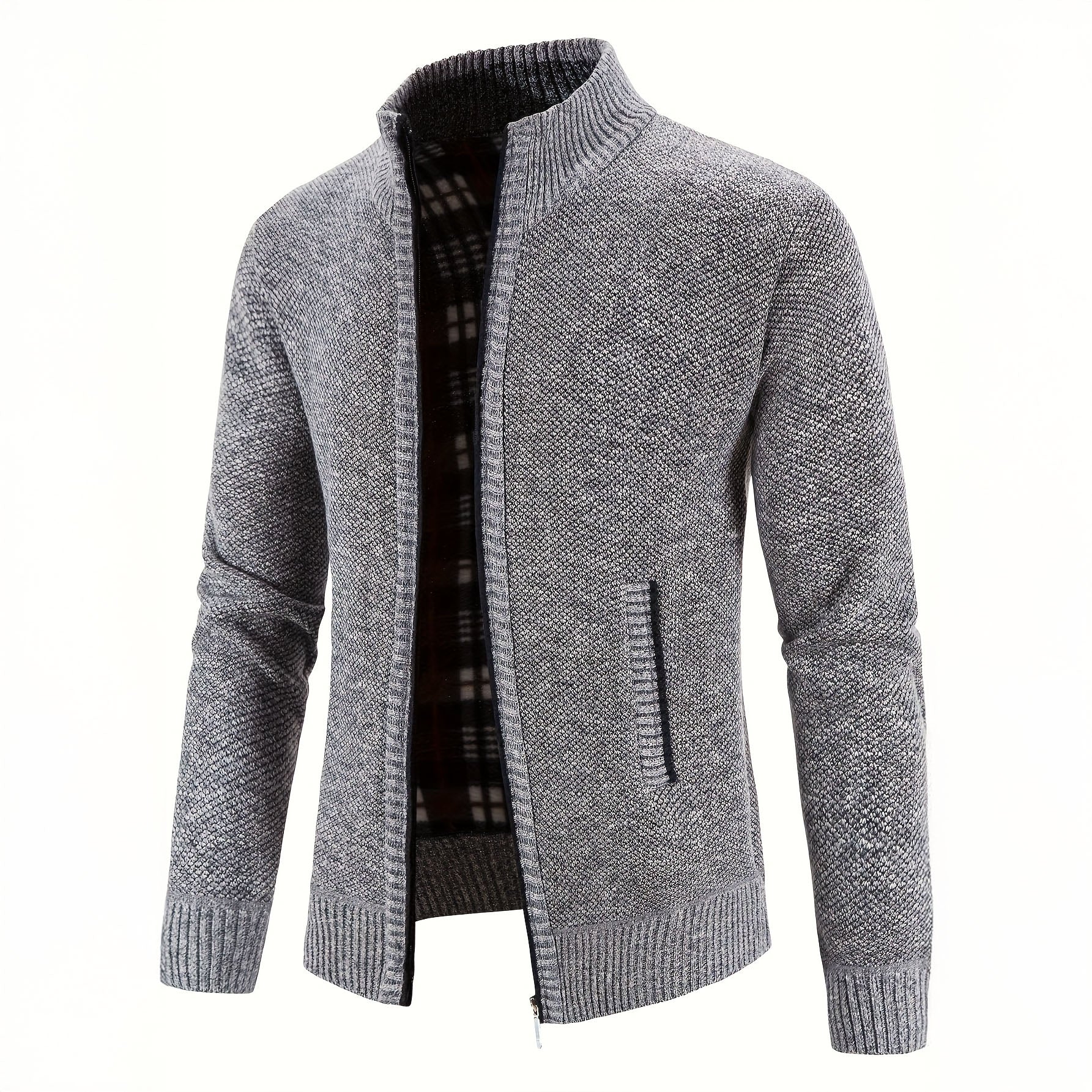 Gilet zippé pour homme en maille structurée, coupe slim fit avec bords en côtes