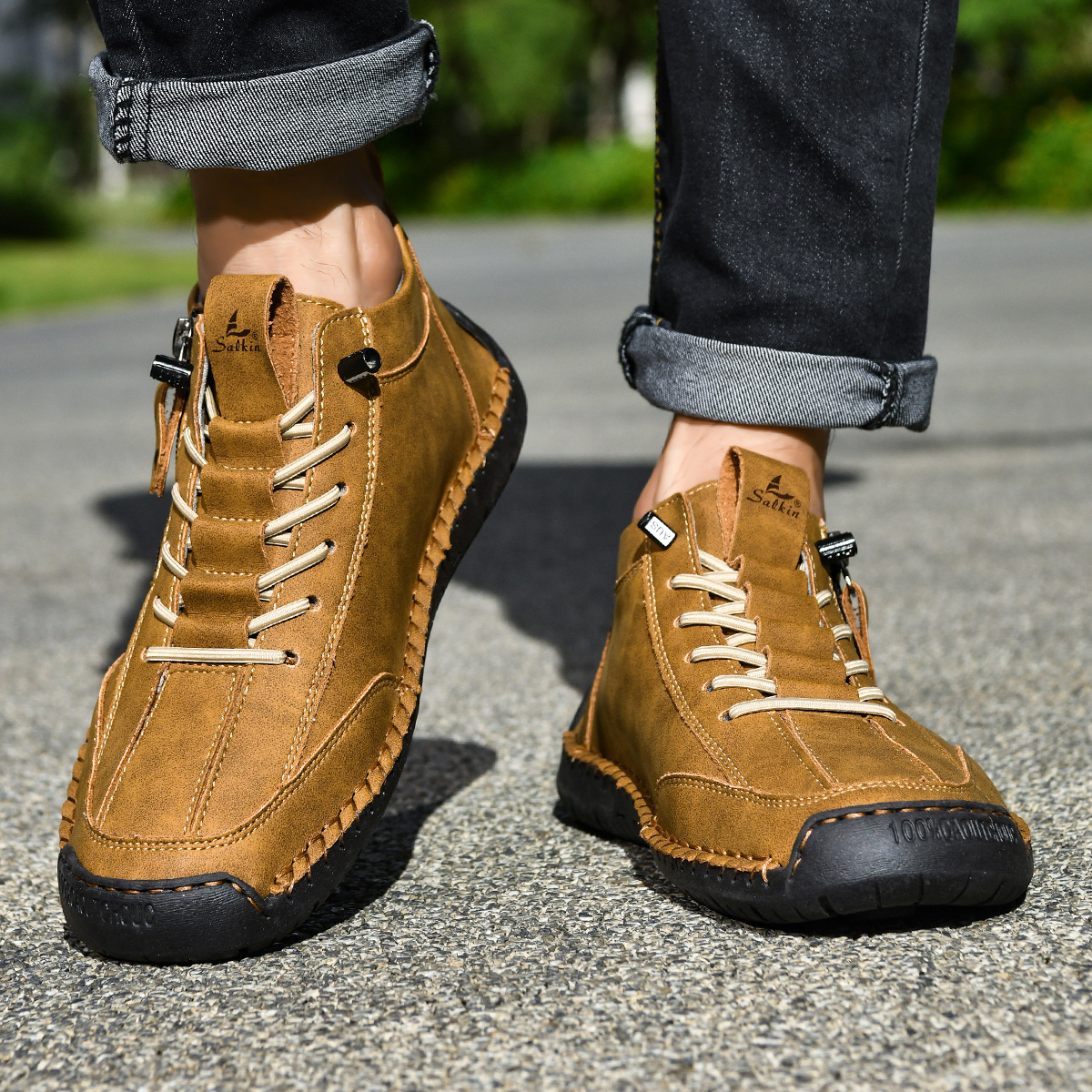 Chaussures en nubuck pour homme avec fermeture éclair latérale et semelle en caoutchouc