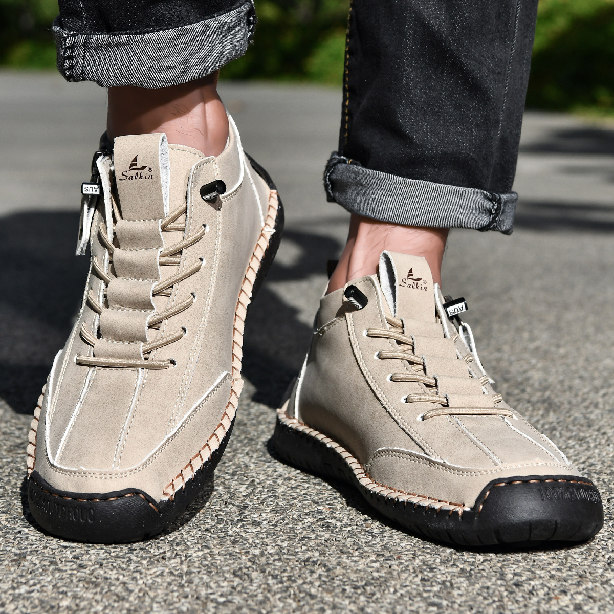 Chaussures en nubuck pour homme avec fermeture éclair latérale et semelle en caoutchouc