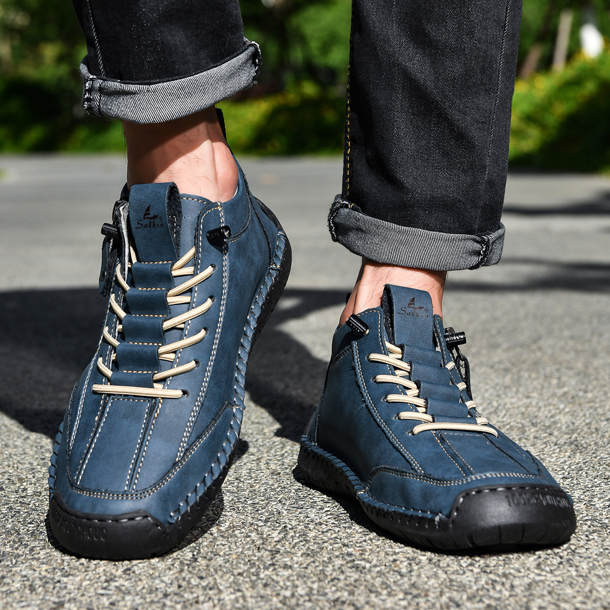 Chaussures en nubuck pour homme avec fermeture éclair latérale et semelle en caoutchouc