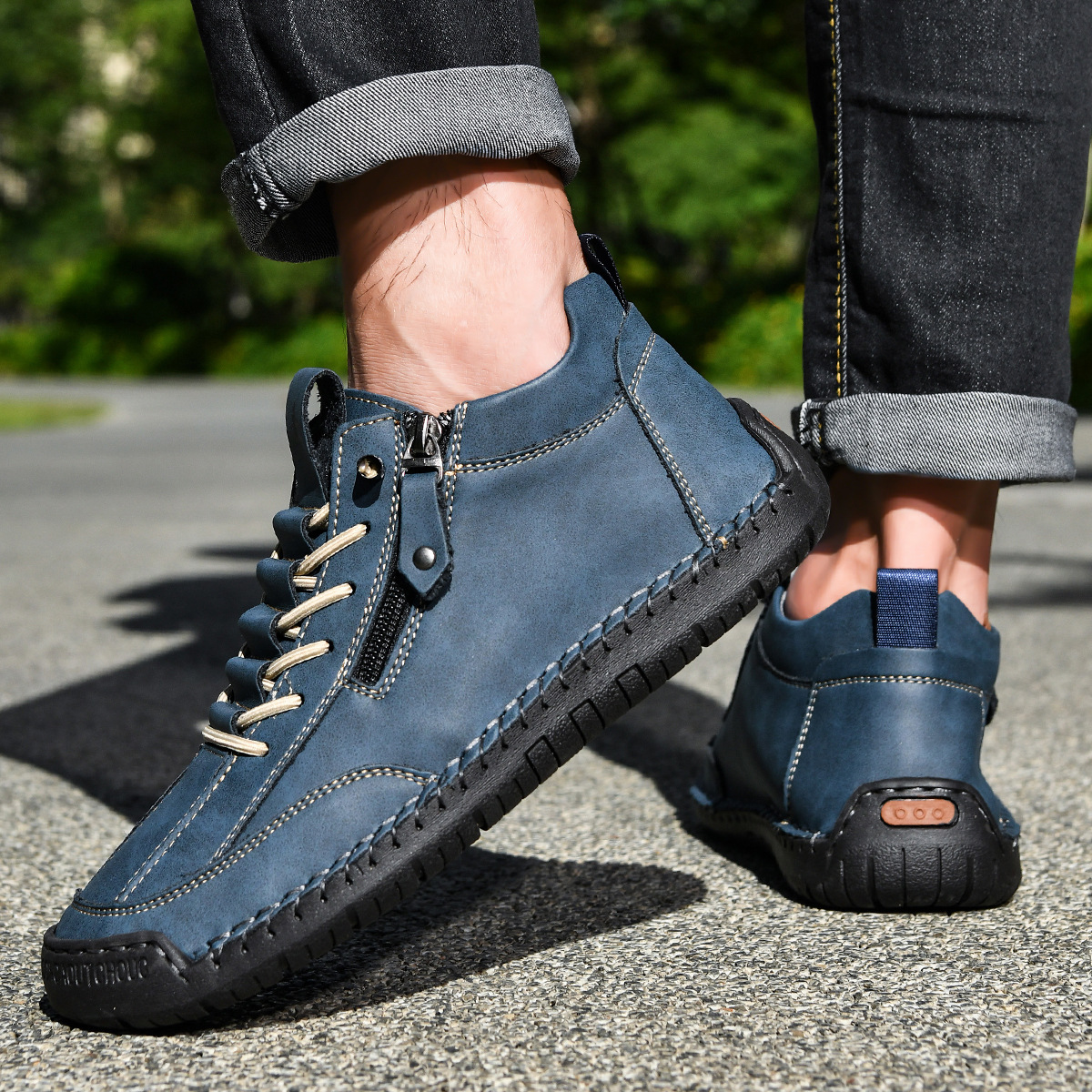 Chaussures en nubuck pour homme avec fermeture éclair latérale et semelle en caoutchouc