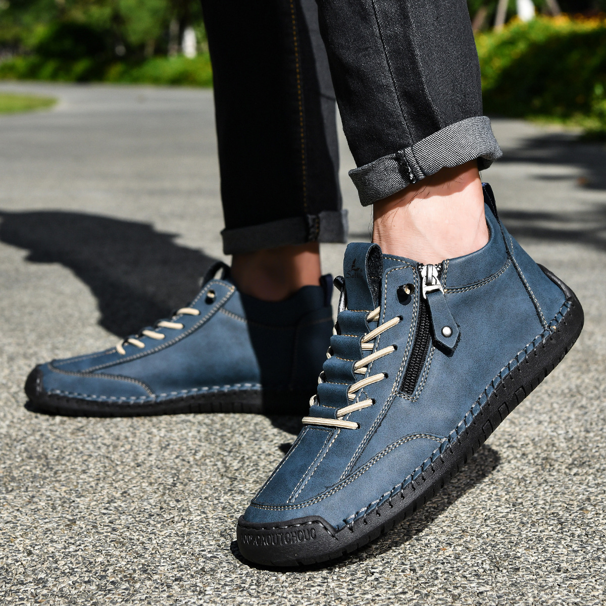 Chaussures en nubuck pour homme avec fermeture éclair latérale et semelle en caoutchouc